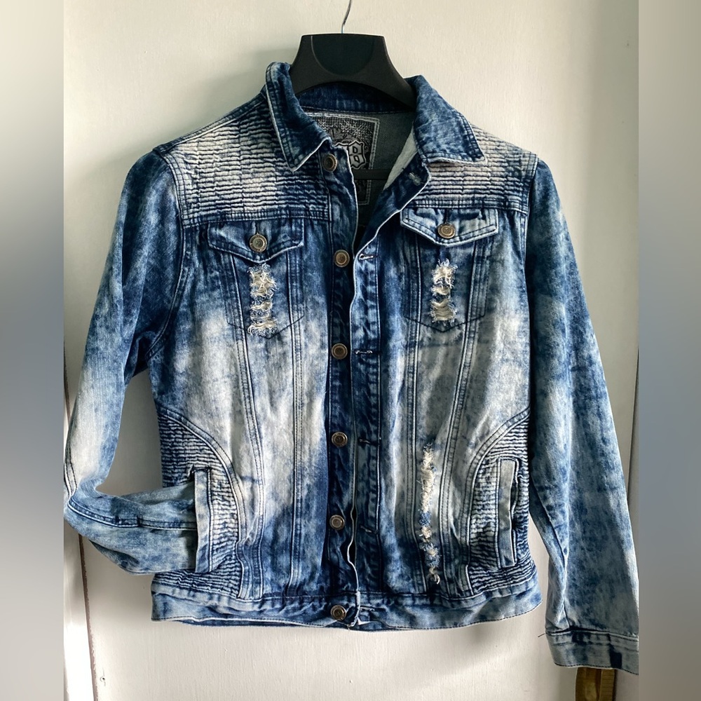 1738 Original Brand | Mens Distressed Jean Jacket Acid Wash Denim